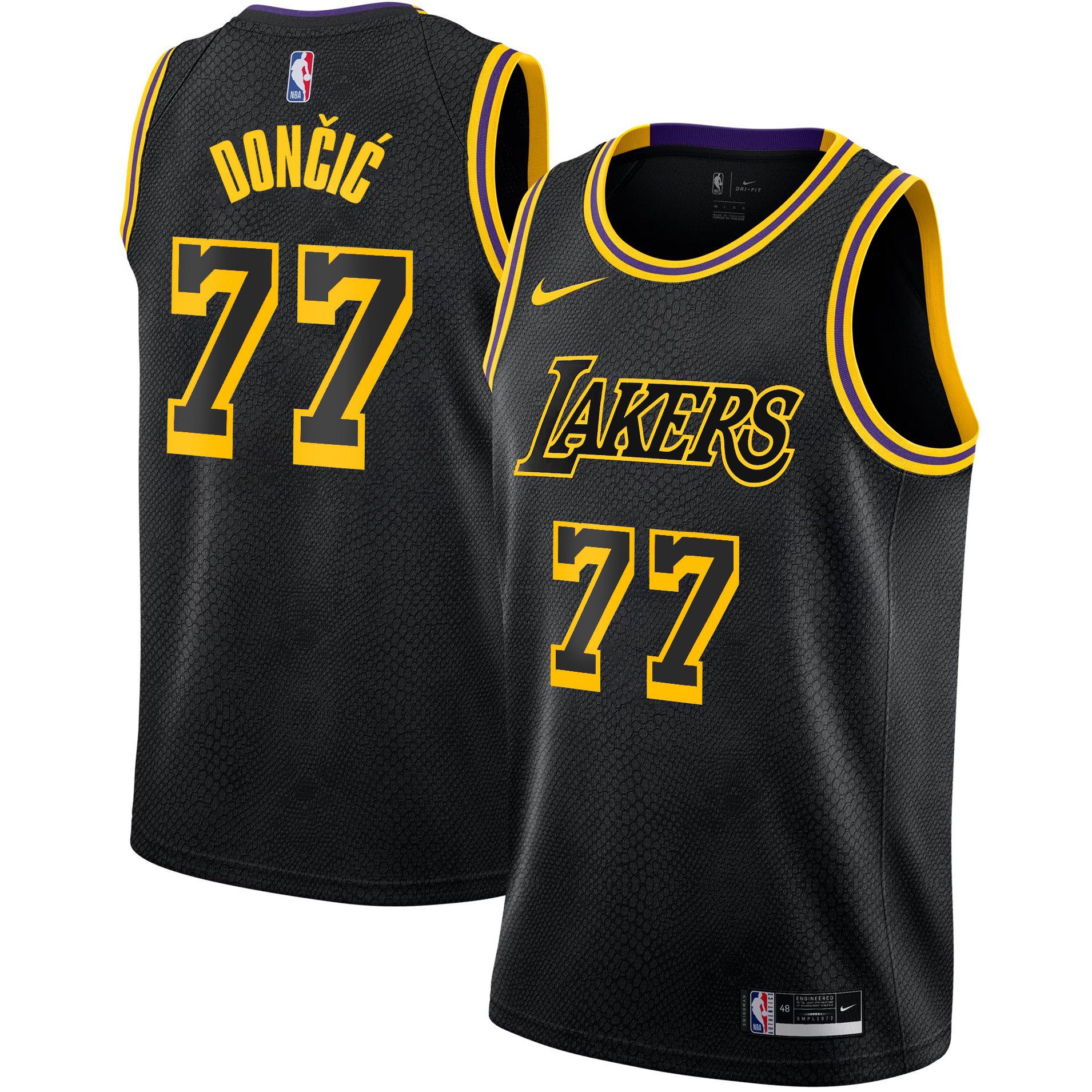 Men Los Angeles Lakers 77 Doncic Black 2025 Nike Swingman NBA Jersey